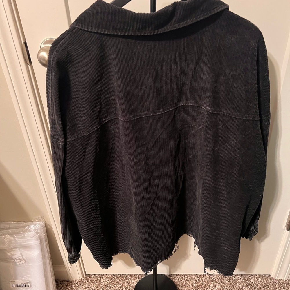 Black Corduroy Shacket with frayed edge hem - Picture 3 of 3